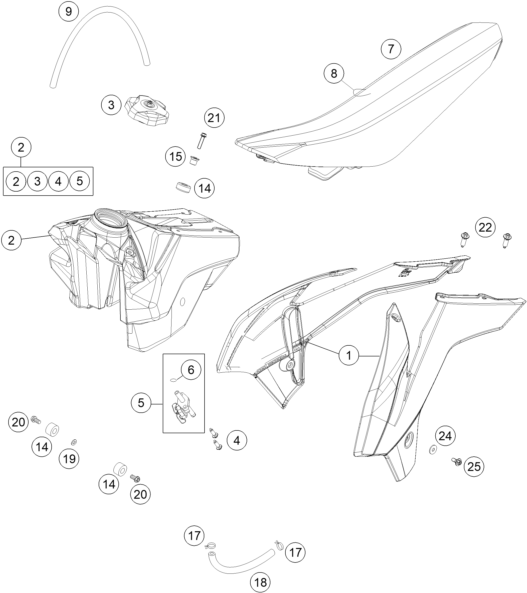 vue éclatée réservoir, selle - ktm 85 sx 17/14 eu 2014