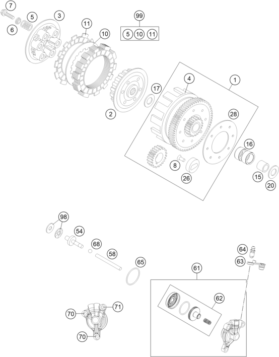 vue éclatée embrayage - ktm 85 sx 17/14 eu 2014