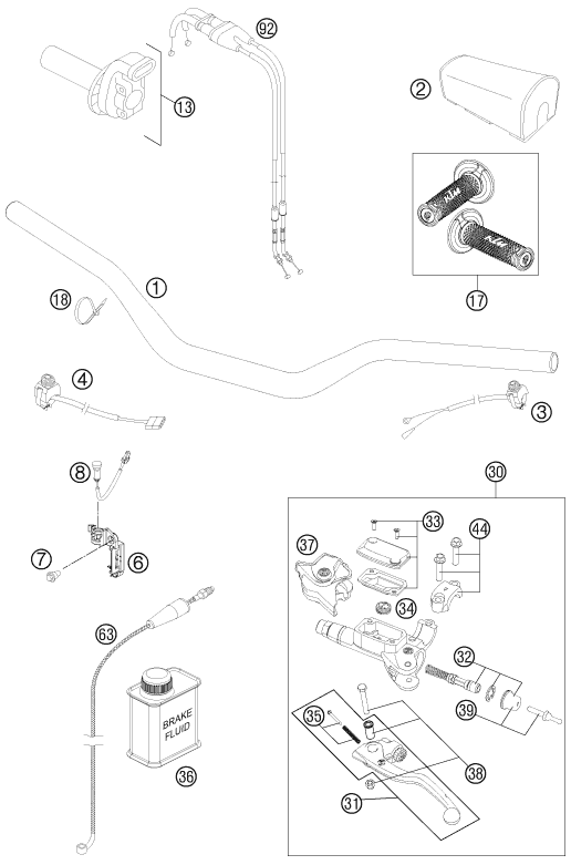 vue éclatée guidon, armatures - ktm 250 sx-f eu 2014