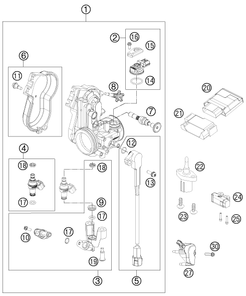 vue éclatée corps du clapet d'étranglement - ktm 250 sx-f eu 2014
