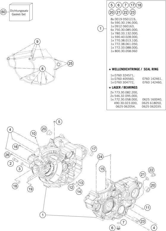 vue éclatée carter moteur - ktm 250 sx-f eu 2014