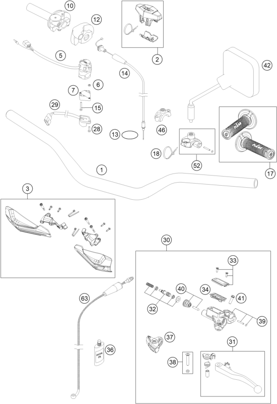vue éclatée guidon, armatures - ktm 125 exc six-days eu 2014