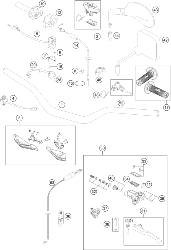 vue éclatée fourche téléscopique - ktm 200 exc eu 2014