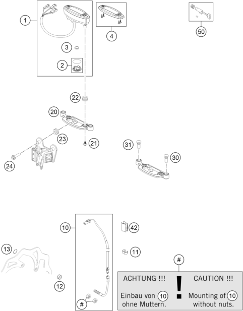 vue éclatée instruments / système de verrouillage - ktm 200 exc au 2014