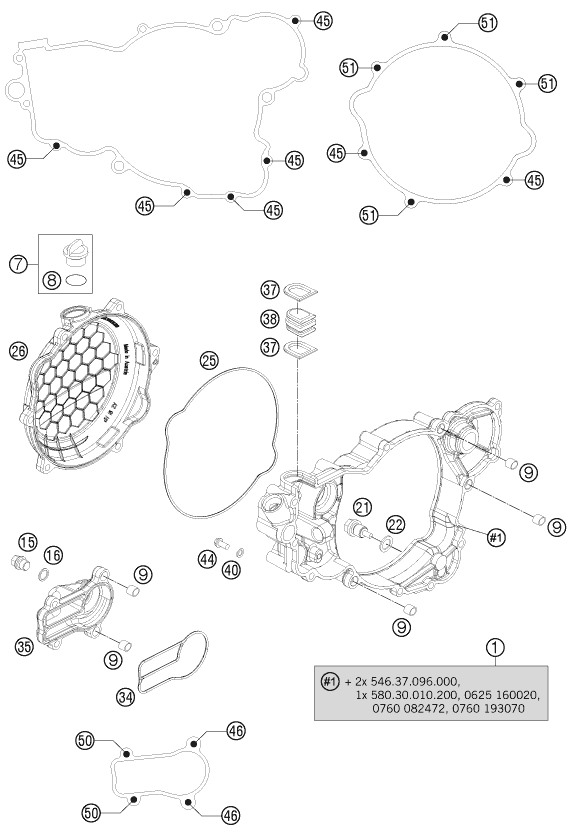 vue éclatée couvercle d’embrayage - ktm 300 exc au 2014