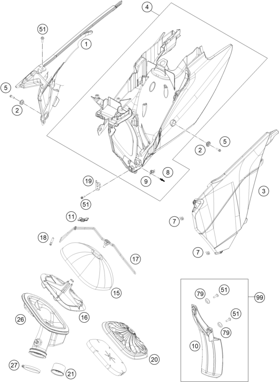 vue éclatée filtre à air - ktm 250 exc-f eu 2014