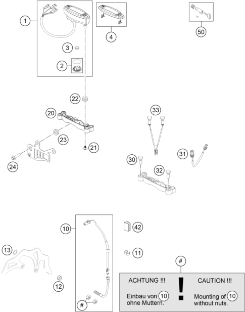 vue éclatée instruments / système de verrouillage - ktm 450 exc eu 2014