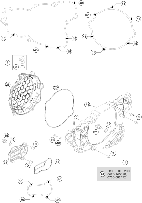 vue éclatée couvercle d’embrayage - ktm freeride 250 r eu 2014