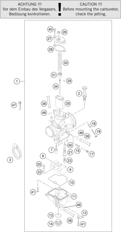vue éclatée carburateur - ktm freeride 250 r eu 2014