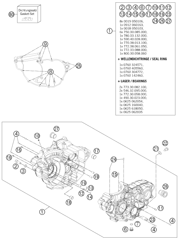 vue éclatée carter moteur - ktm freeride 350 eu 2014
