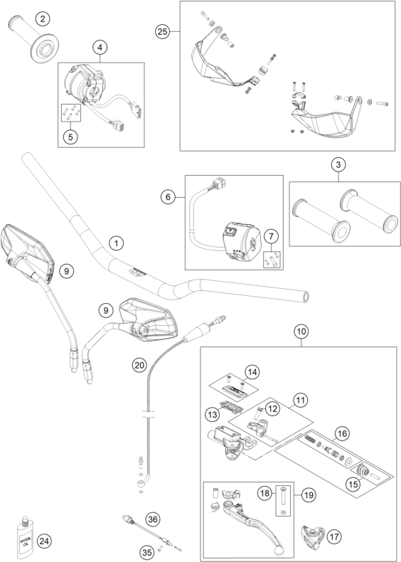 vue éclatée guidon, armatures - ktm 1190 adv. abs grey wes. fr 2014