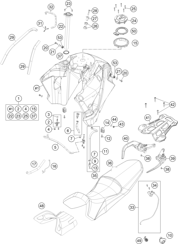 vue éclatée réservoir, selle - ktm 1190 adventure r abs eu 2014