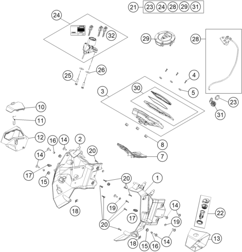 vue éclatée instruments / système de verrouillage - ktm 1190 adventure r abs fr 2014