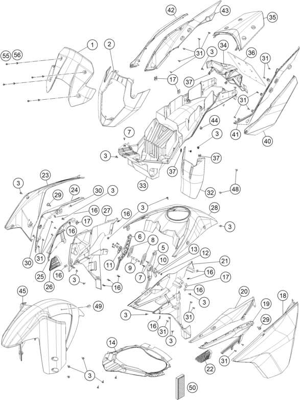 vue éclatée plaque, garde-boue - ktm 1190 adventure r abs au 2014