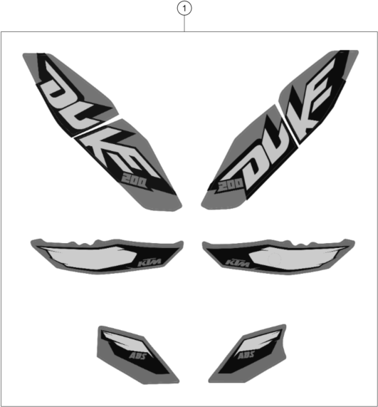vue éclatée kit déco - ktm 200 duke orange abs eu 2014