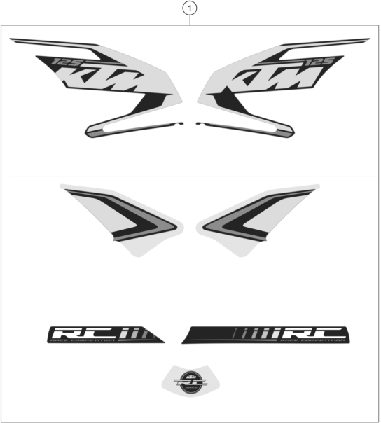vue éclatée kit déco - ktm rc 125 black / abs eu 2014