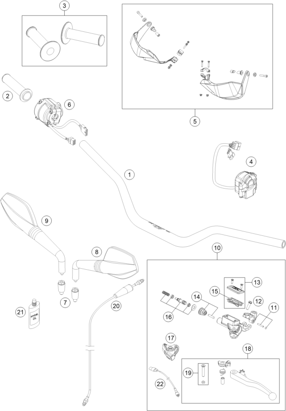 vue éclatée guidon, armatures - ktm 690 smc r abs eu 2014