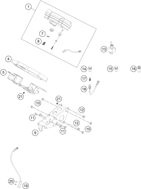 vue éclatée instruments / système de verrouillage - ktm rc 250 r eu 2014