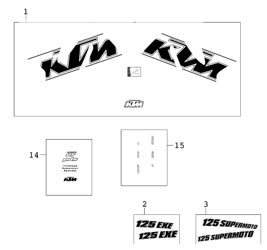 vue éclatée kit déco - ktm 125 supermoto 100 eu 2000