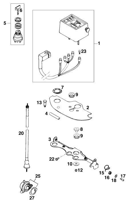 vue éclatée instruments / système de verrouillage - ktm 125 lc2 100/orange brd '96 eu 1996