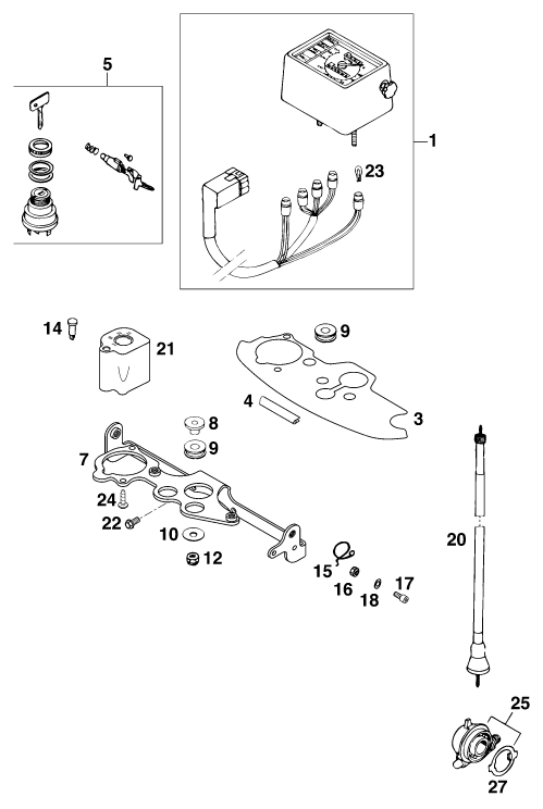 vue éclatée instruments / système de verrouillage - ktm 125 lc2 80 '98 eu 1998