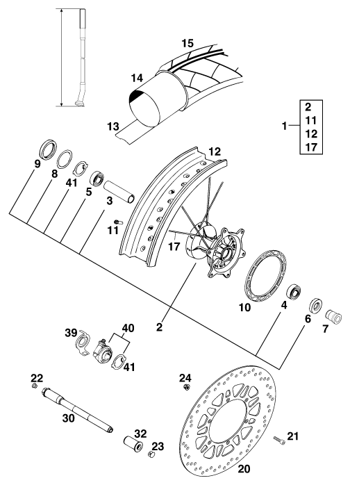 vue éclatée roue avant - ktm 125 sting/80 '98 eu 1998