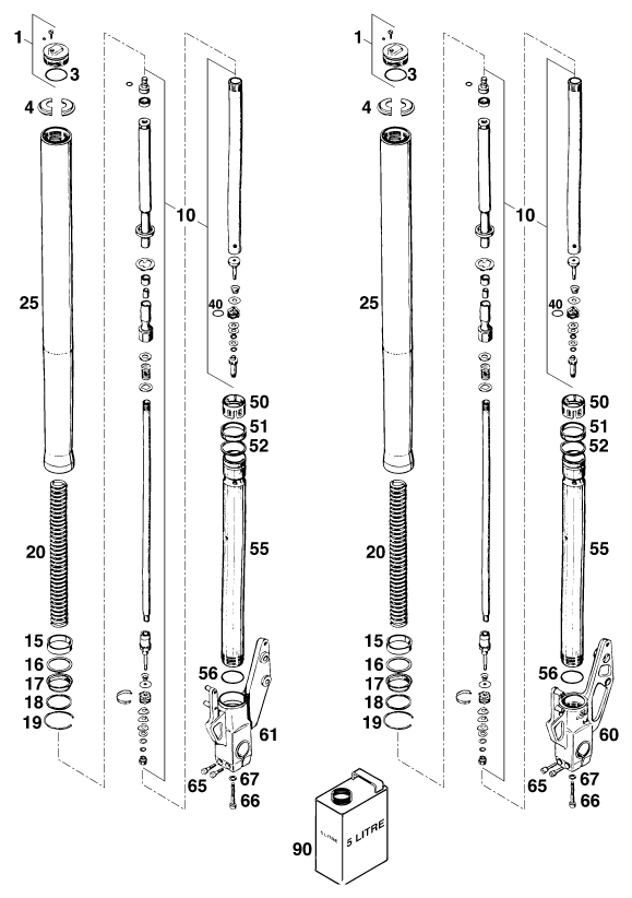 vue éclatée fourche téléscopique - ktm 125 sting/80 '98 eu 1998