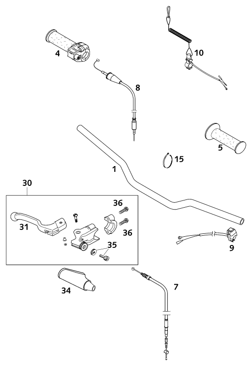 vue éclatée guidon, armatures - ktm 50 sx pro senior lc eu 2001