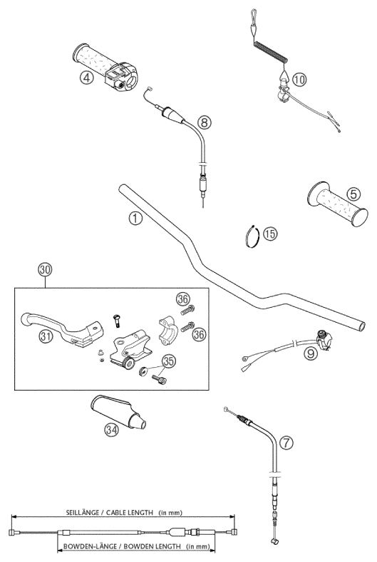 vue éclatée guidon, armatures - ktm 50 senior adventure eu 2003