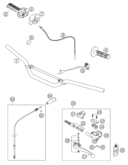 vue éclatée guidon, armatures - ktm 65 sx eu 2003