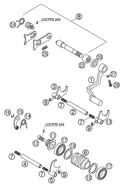 vue éclatée mécanisme de sélection - ktm 65 sx eu 2003