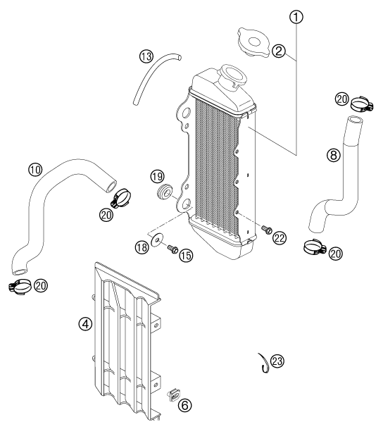 vue éclatée système de refroidissement - ktm 65 sx eu 2003