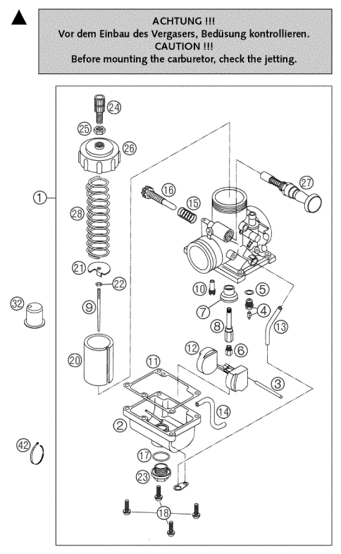 vue éclatée carburateur - ktm 65 sx eu 2003