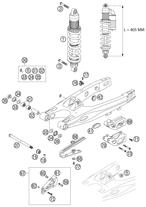 vue éclatée bras oscillant - ktm 85 sx eu 2003