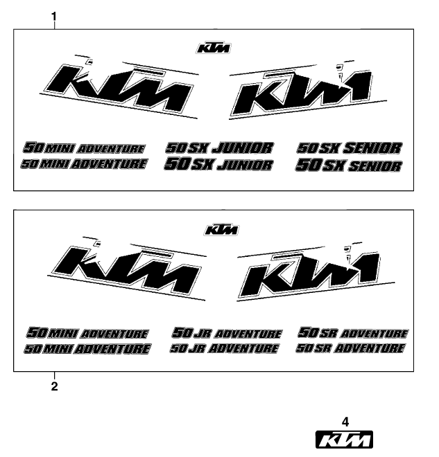vue éclatée kit déco - ktm 50 mini adventure eu 2000