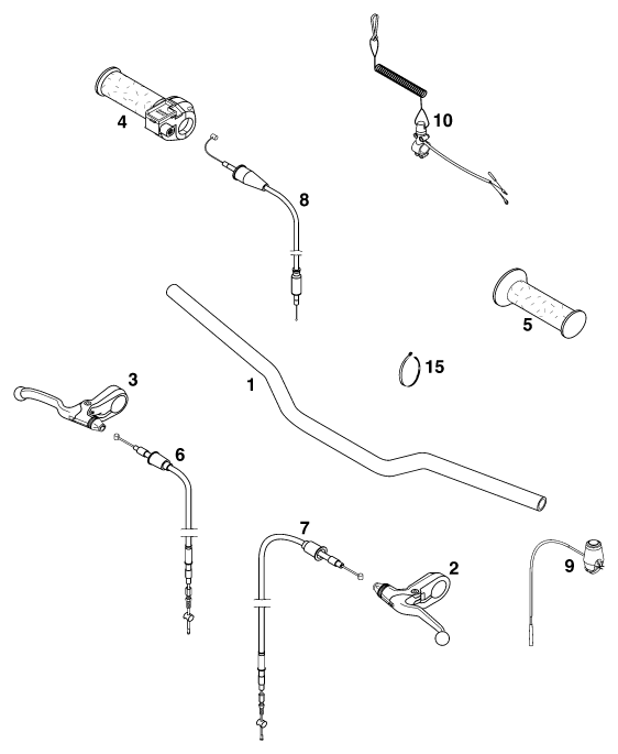 vue éclatée guidon, armatures - ktm 50 mini adventure eu 2000