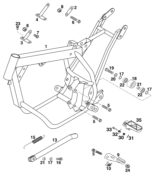 vue éclatée cadre - ktm 50 sx junior eu 2000