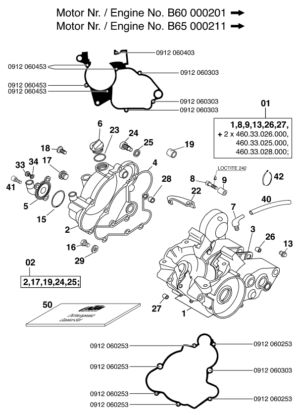 vue éclatée carter moteur - ktm 65 sx eu 1998