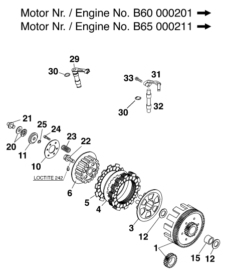 vue éclatée embrayage - ktm 65 sx eu 1998