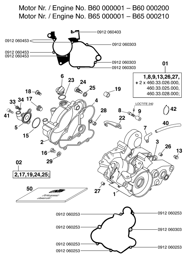 vue éclatée carter moteur - ktm 65 sx eu 1998