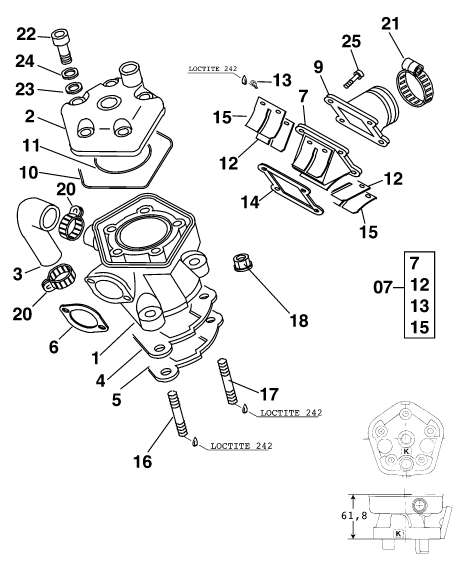 vue éclatée cylindre, culasse - ktm 65 sx eu 1999