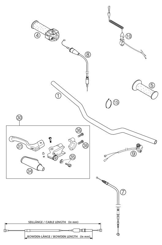 vue éclatée guidon, armatures - ktm 50 senior adventure eu 2004