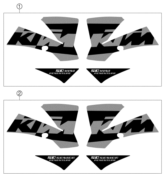 vue éclatée kit déco - ktm 50 senior adventure eu 2004