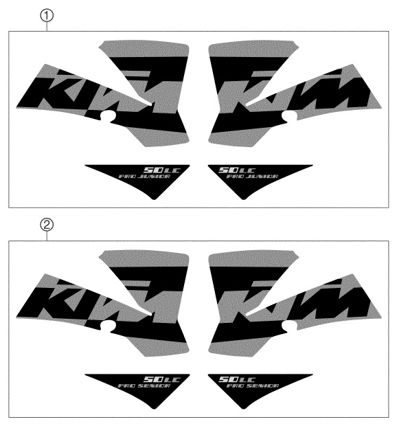 vue éclatée kit déco - ktm 50 sx pro senior lc eu 2004