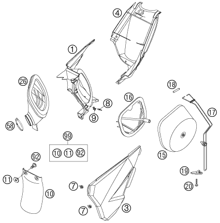 vue éclatée filtre à air - ktm 85 sx eu 2004
