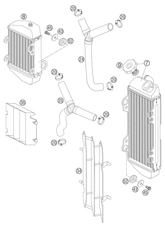 vue éclatée système de refroidissement - ktm 85 sx eu 2004