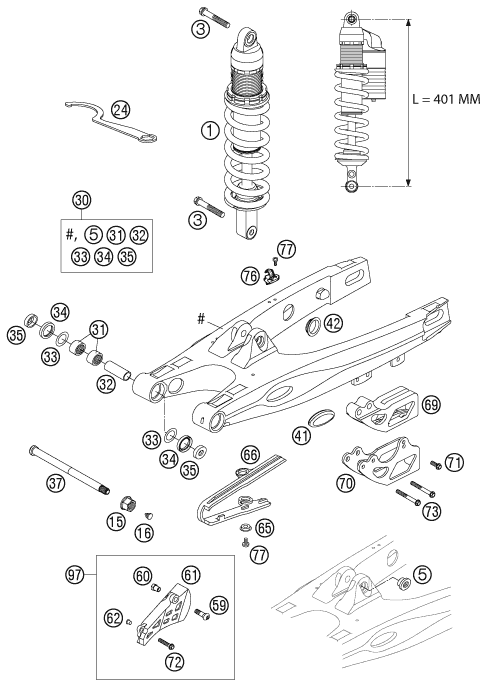 vue éclatée bras oscillant - ktm 85 sx eu 2004