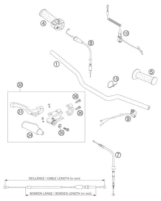 vue éclatée guidon, armatures - ktm 50 senior adventure eu 2005