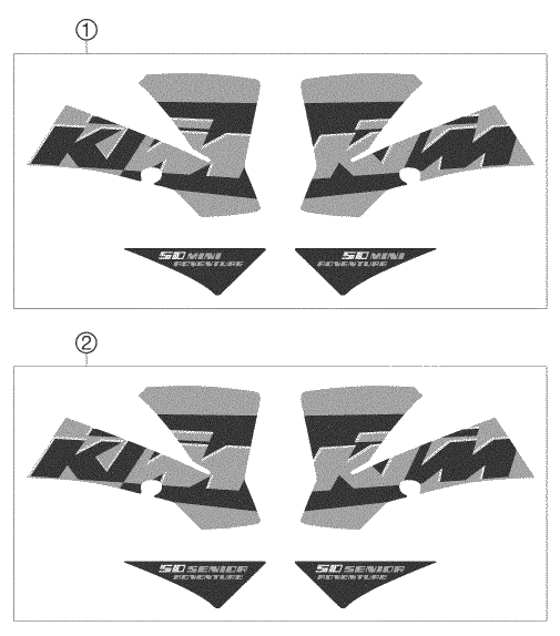vue éclatée kit déco - ktm 50 senior adventure eu 2005