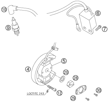 vue éclatée système de allumage - ktm 50 sx pro senior lc eu 2005